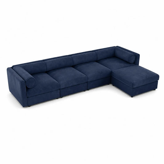 Divano angolare modulare in microfibra blu