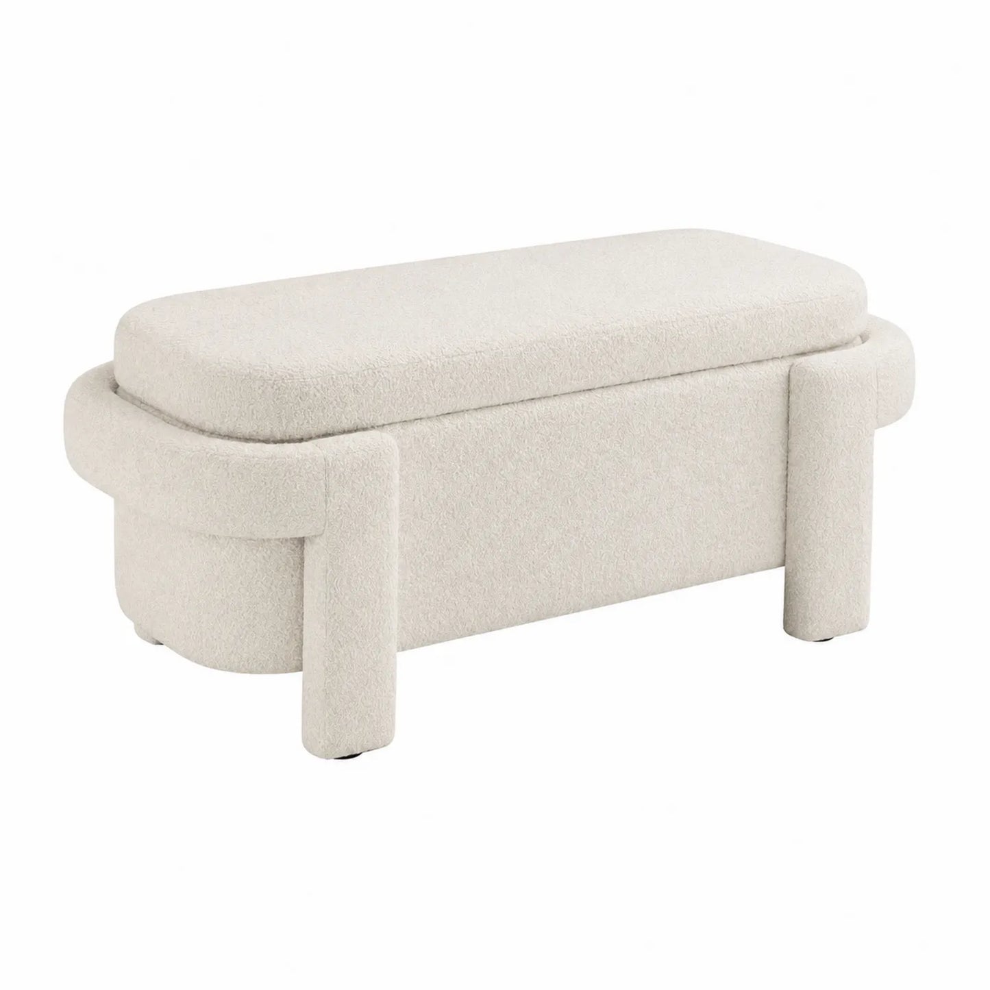 Panca contenitore in tessuto bouclé beige