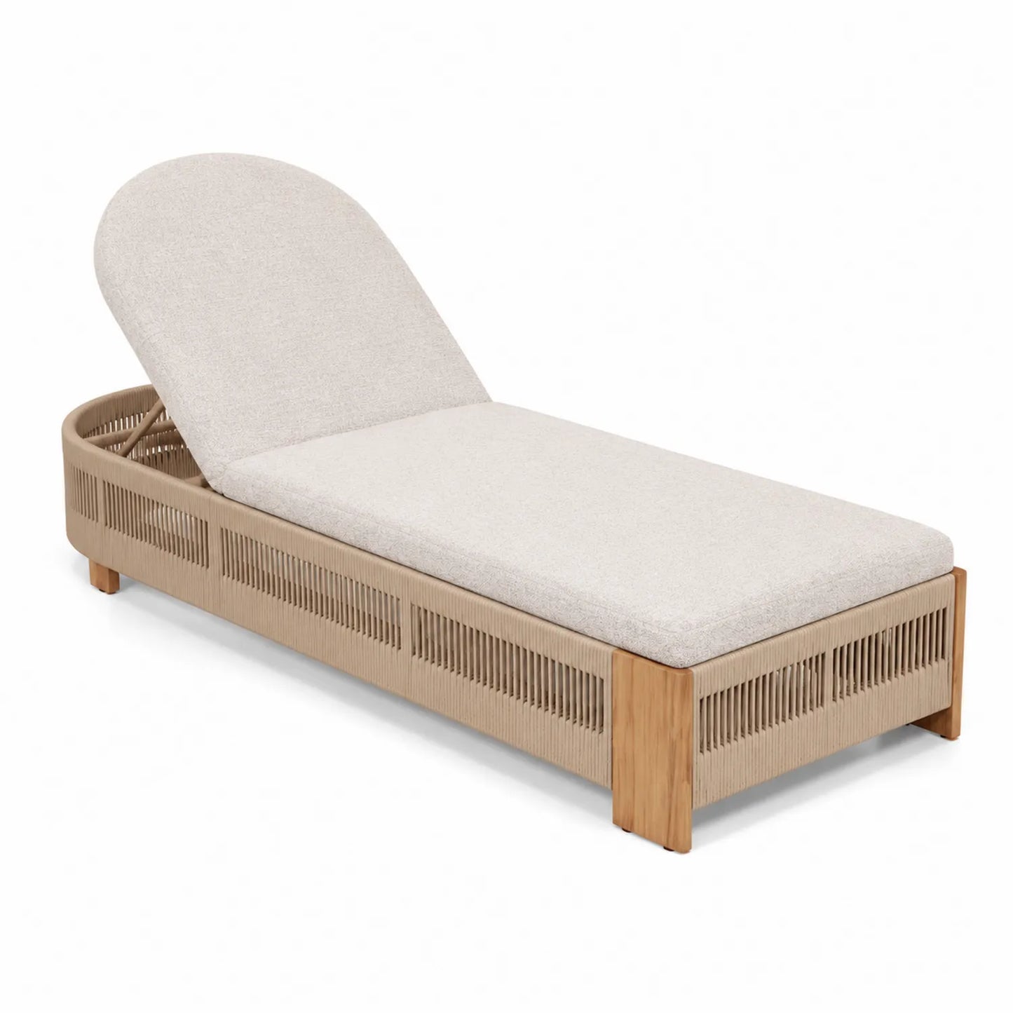 Lettino prendisole in legno di teak e poliestere beige
