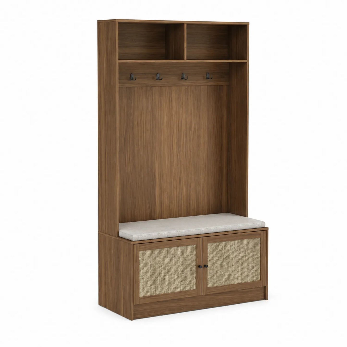 Mobile ingresso in legno e rattan con panca e ganci