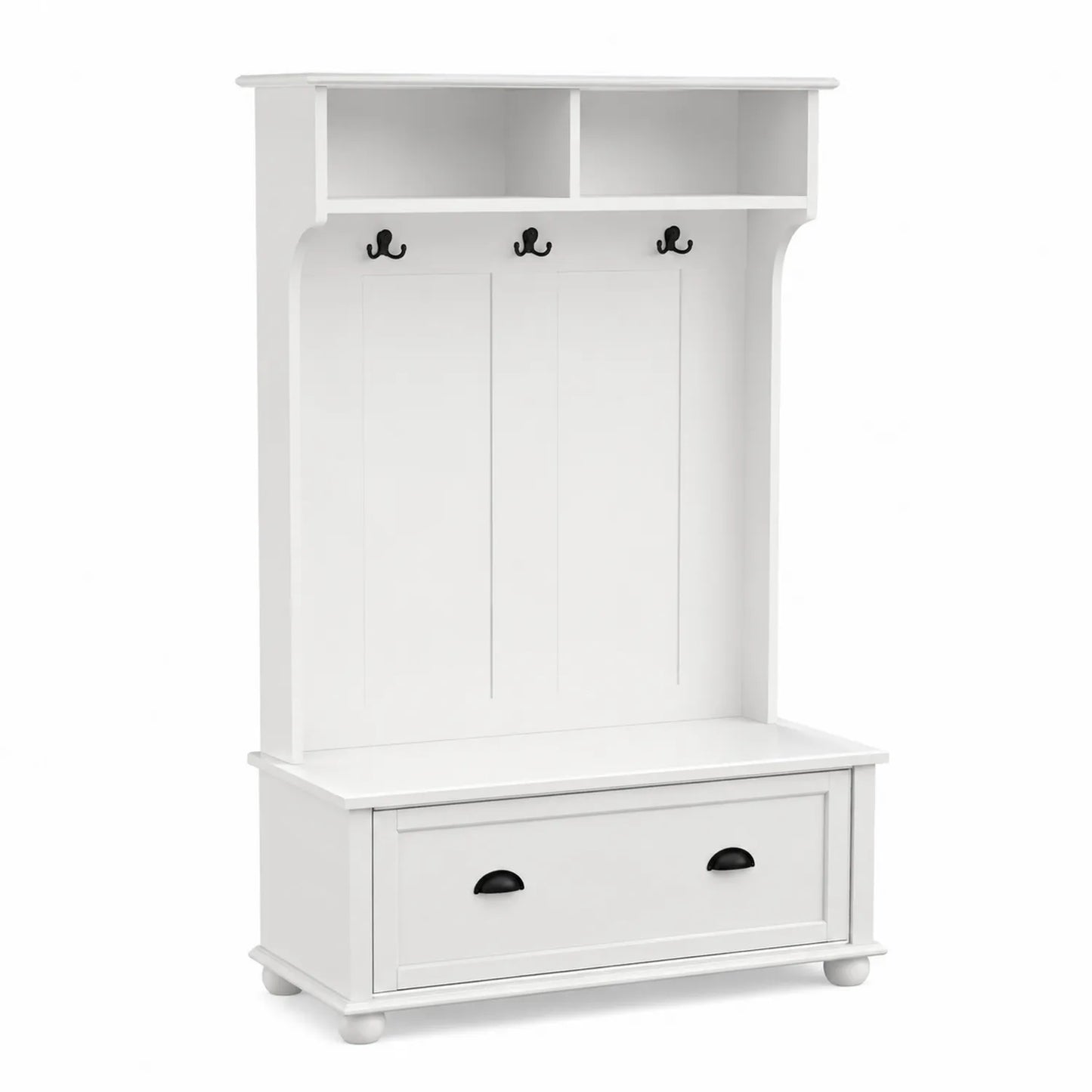 Appendiabiti con panca e scaffali in legno MDF bianco