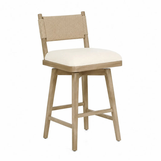 Sgabello da Bar in Legno con Rivestimento in Poliestere Beige