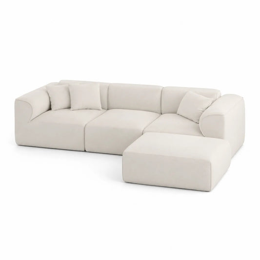 Divano angolare modulare in tessuto beige