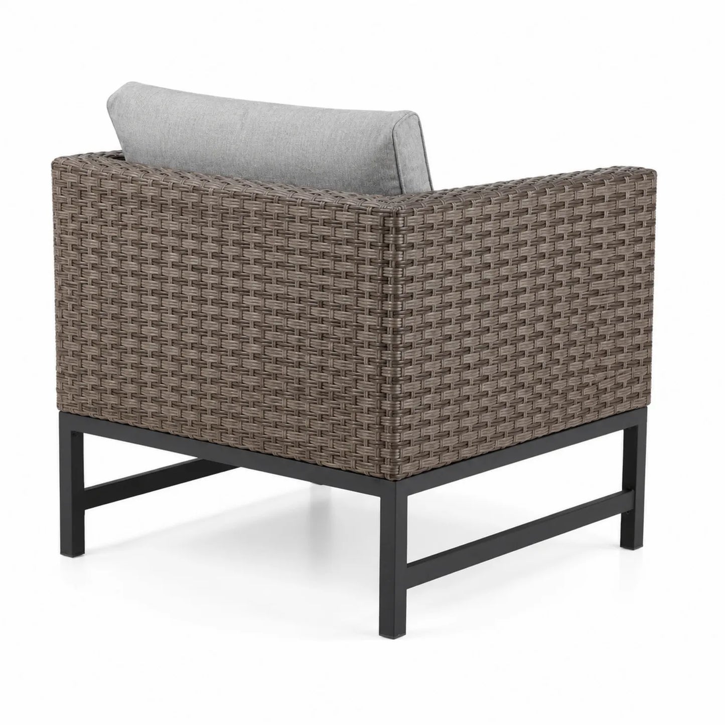 Poltrona da esterno in rattan con cuscino grigio