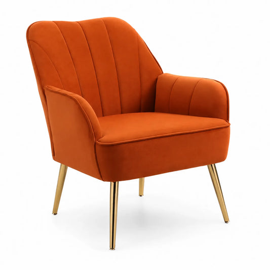 Poltrona in Velluto Arancione con Gambe in Metallo Dorato