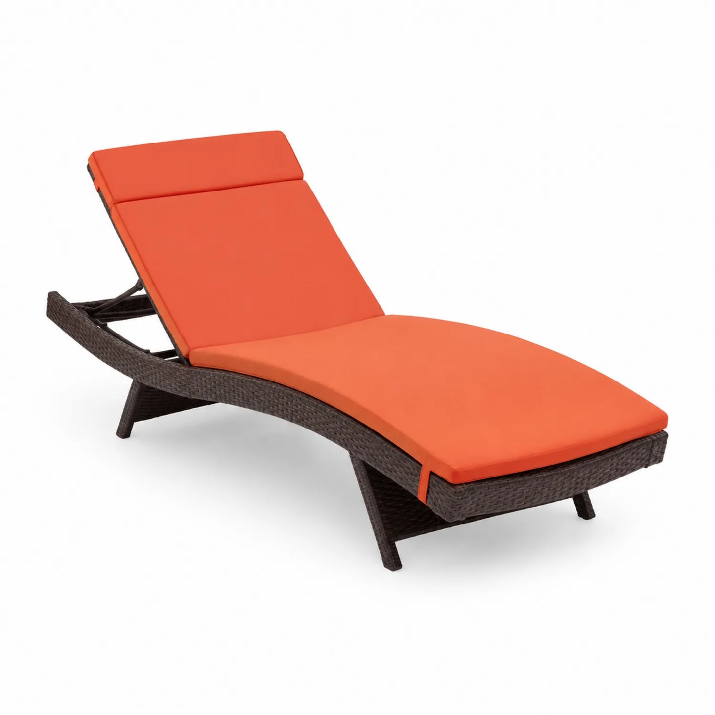 Lettino prendisole in rattan marrone con cuscino arancione