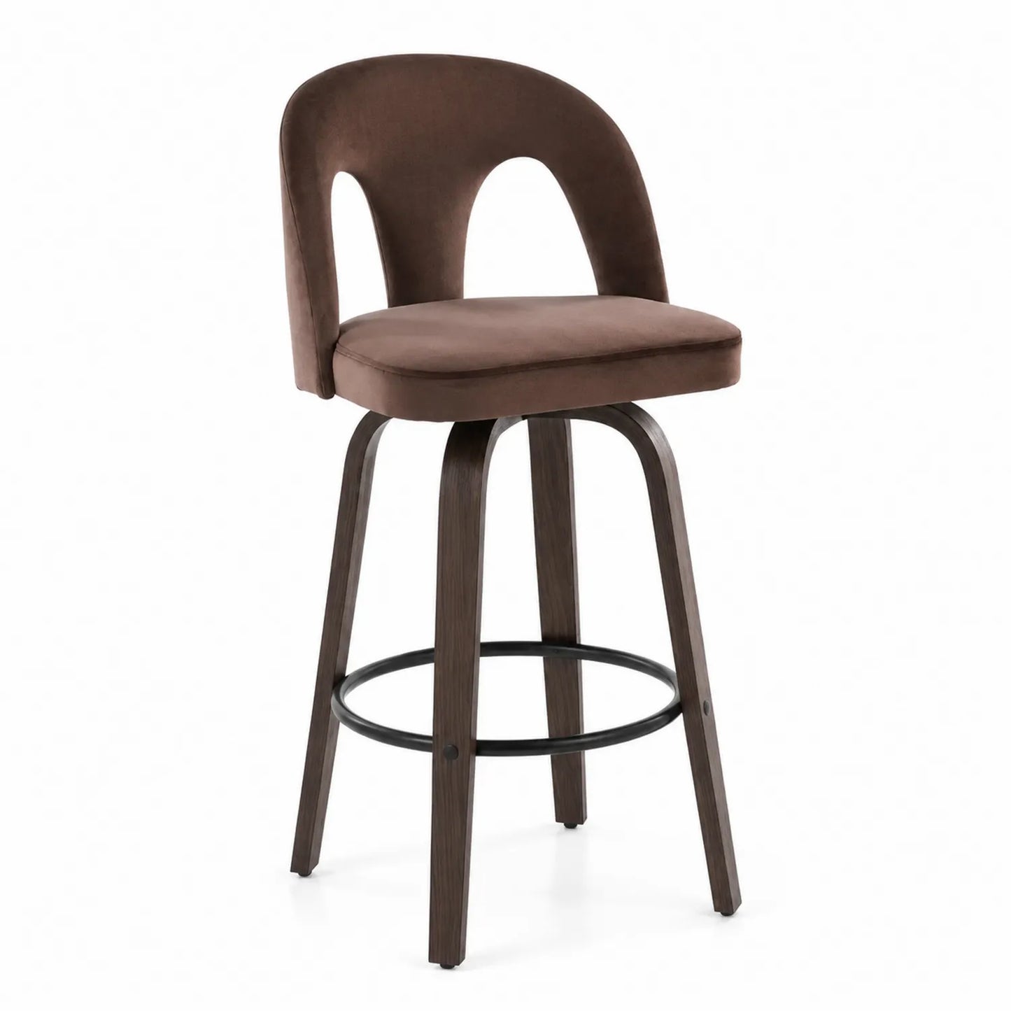 Sgabello da Bar in Velluto con Gambe in Legno Massello
