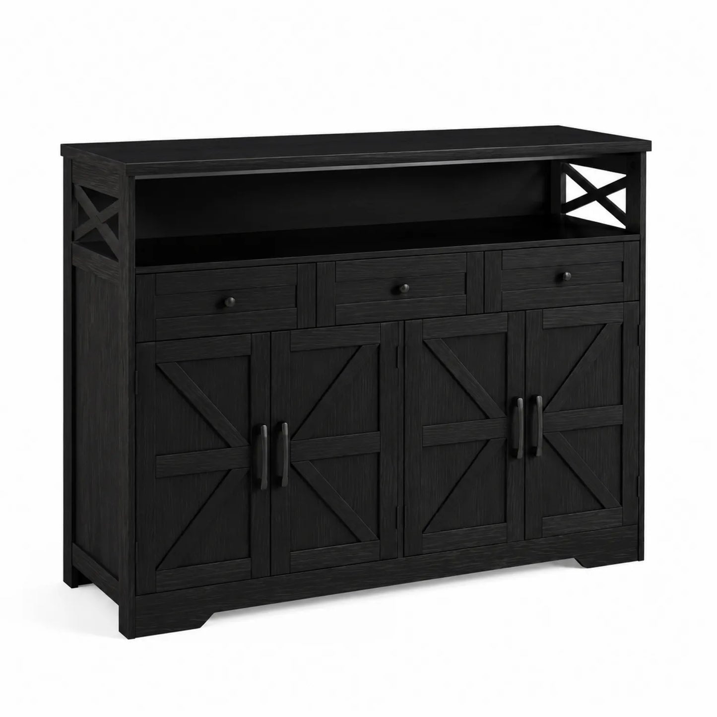 Credenza in legno nero con cassetti e ante