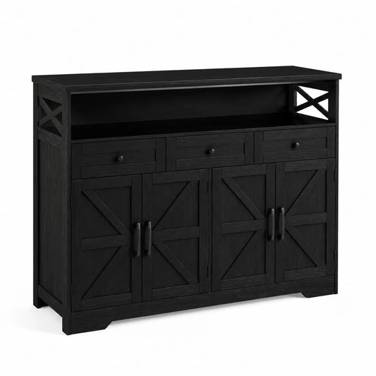 Credenza in legno nero con cassetti e ante