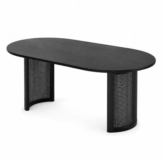 Tavolo ovale nero in legno e metallo