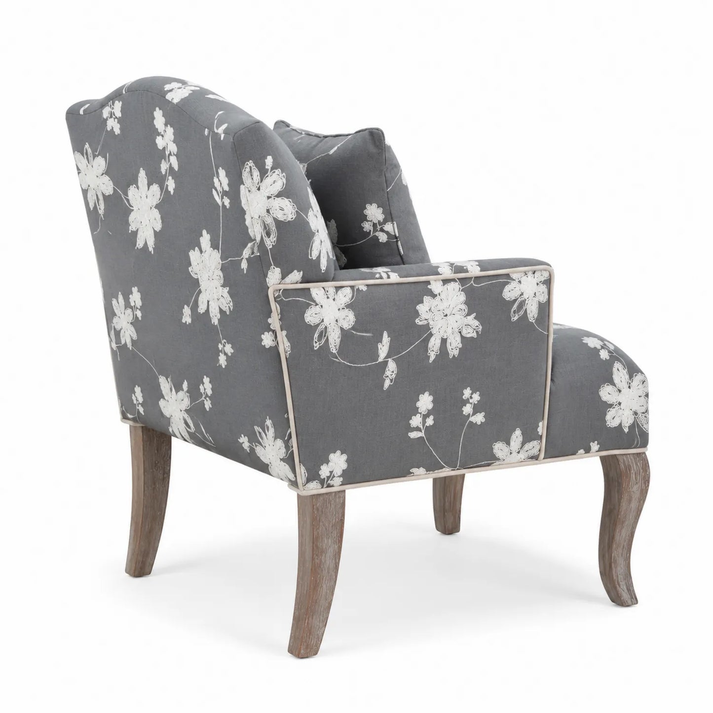 Poltrona in Cotone Floreale Grigio con Gambe in Legno