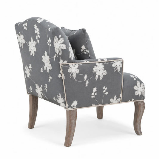 Poltrona in Cotone Floreale Grigio con Gambe in Legno