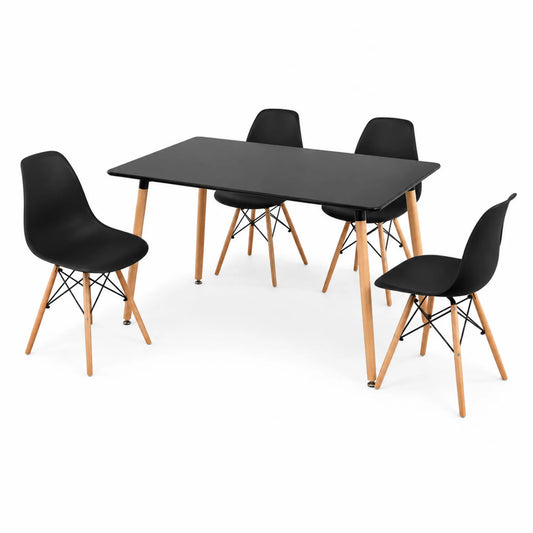 Set tavolo da pranzo nero in MDF con 4 sedie in plastica
