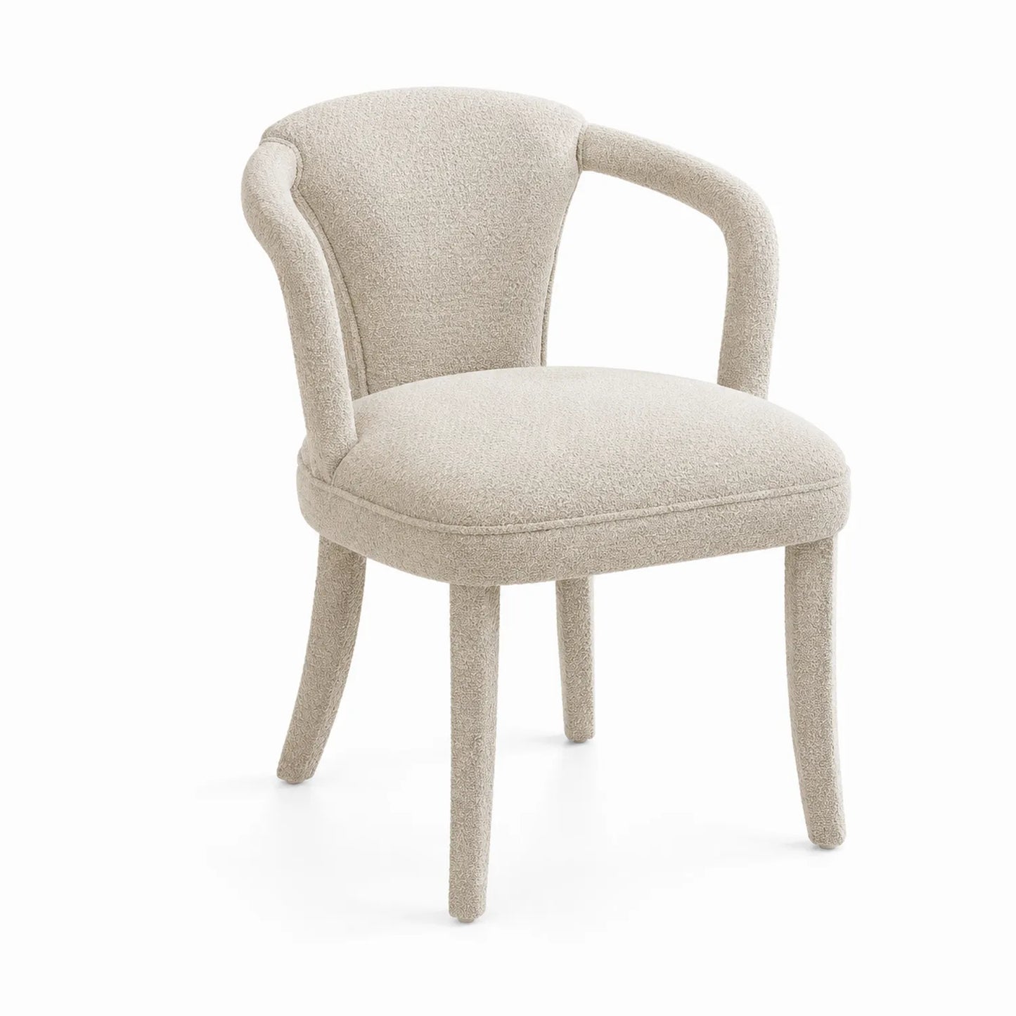 Sedia in tessuto bouclé beige con struttura in legno