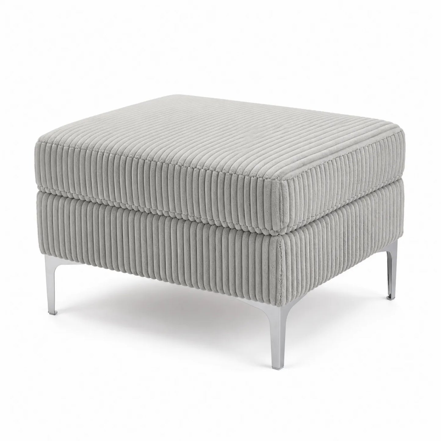 Pouf in velluto a coste grigio con gambe in metallo
