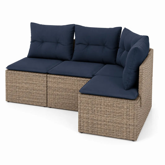 Divano angolare in rattan con cuscini Blu