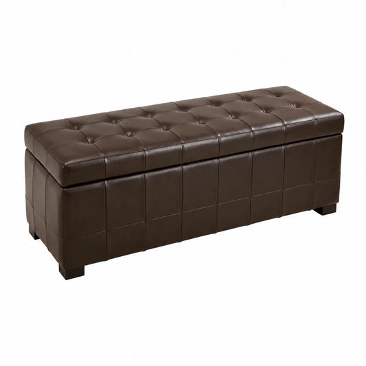 Panca contenitore in legno e eco-pelle marrone